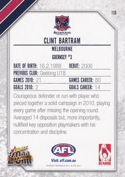 2011 Select AFL Champions #110 Clint Bartram Back
